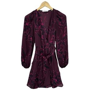 A.L.C. Dress Embry Bordeaux 100% Silk Chiffon Long Sleeve Wrap Purple